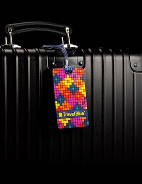 Identificador Travel Blue Tetris forma rectangular de caucho