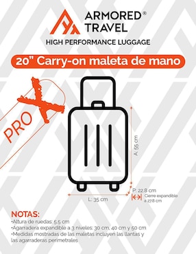 Maleta con ruedas de mano Armored Travel Carry On Dark
