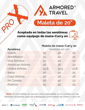 Maleta con ruedas de mano Armored Travel Carry On Dark