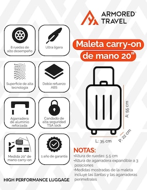 Maleta con ruedas de mano Armored Travel Stone Carry On