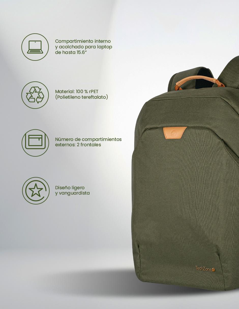 Mochila portalaptop techzone eco hero sin licencia 15.6 pulgadas "de" poliéster