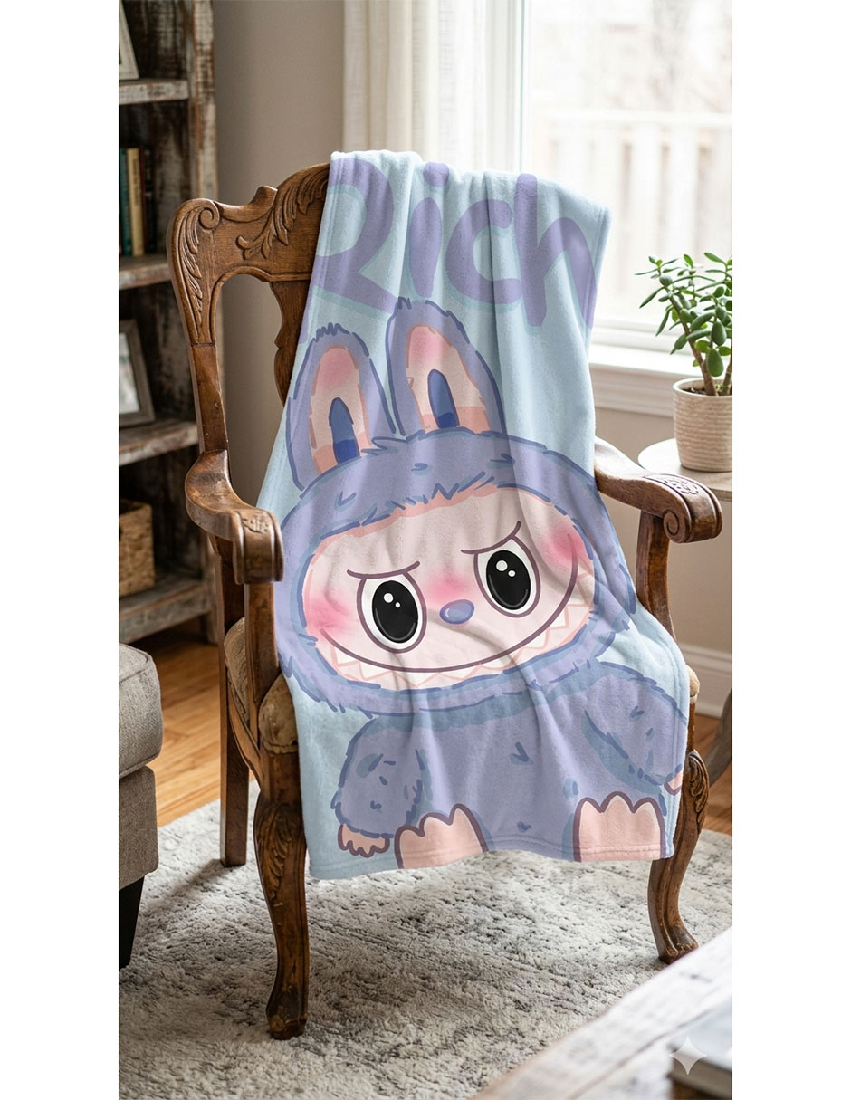 Frazada clásica de tejido suave Labubu Rich Big Face unisex 2