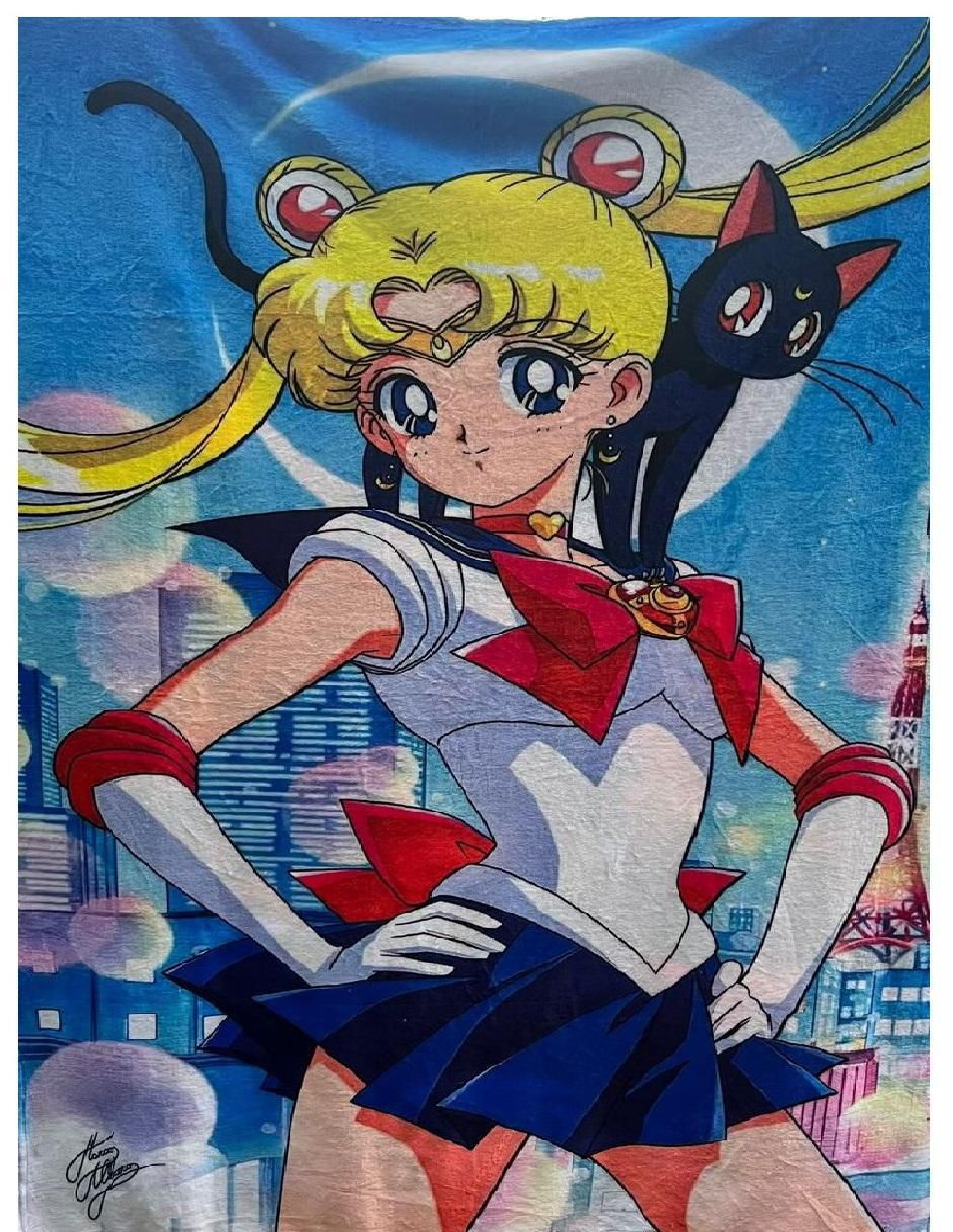 Cobija clásica de tejido suave Sailor Moon and Luna unisex 2