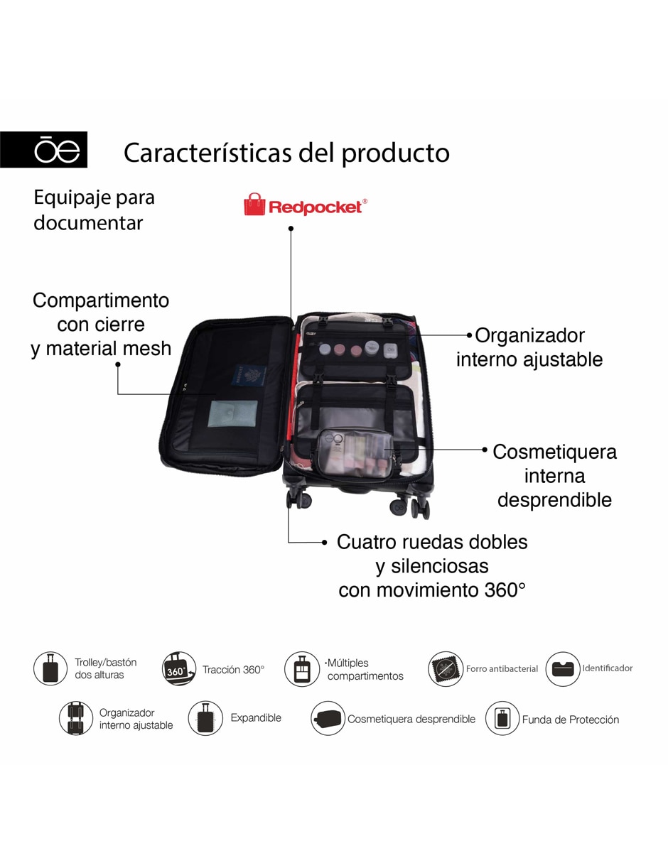 MALETA ROBALI SUAVE, M, NEGRO