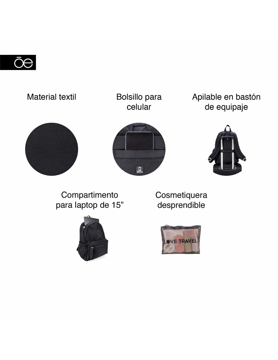 MOCHILA CLOE ROBALI, NEGRO